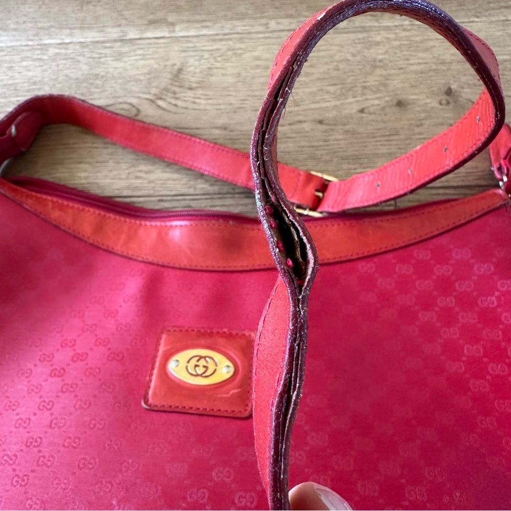 VINTAGE GUCCI Red Shoulder Bag GG Monogram See Pics For Condition - Picture 13 of 15
